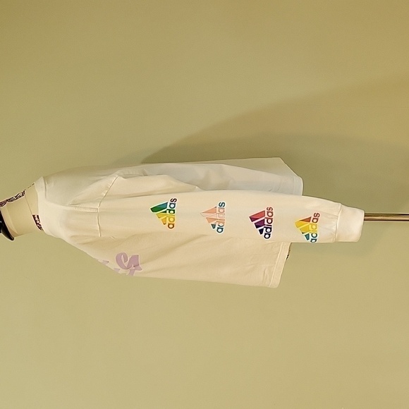 ADIDAS long sleeved white tshirt.  Unisex size small.  "LOVE UNITES" 🌈 - Picture 2 of 6